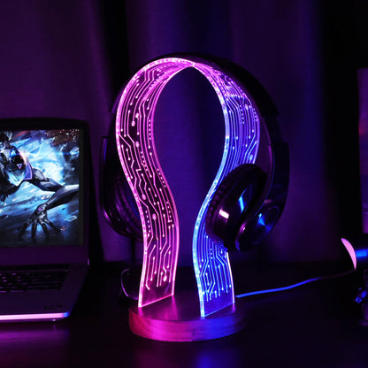 LED Headphone Stand with Walnut Wood