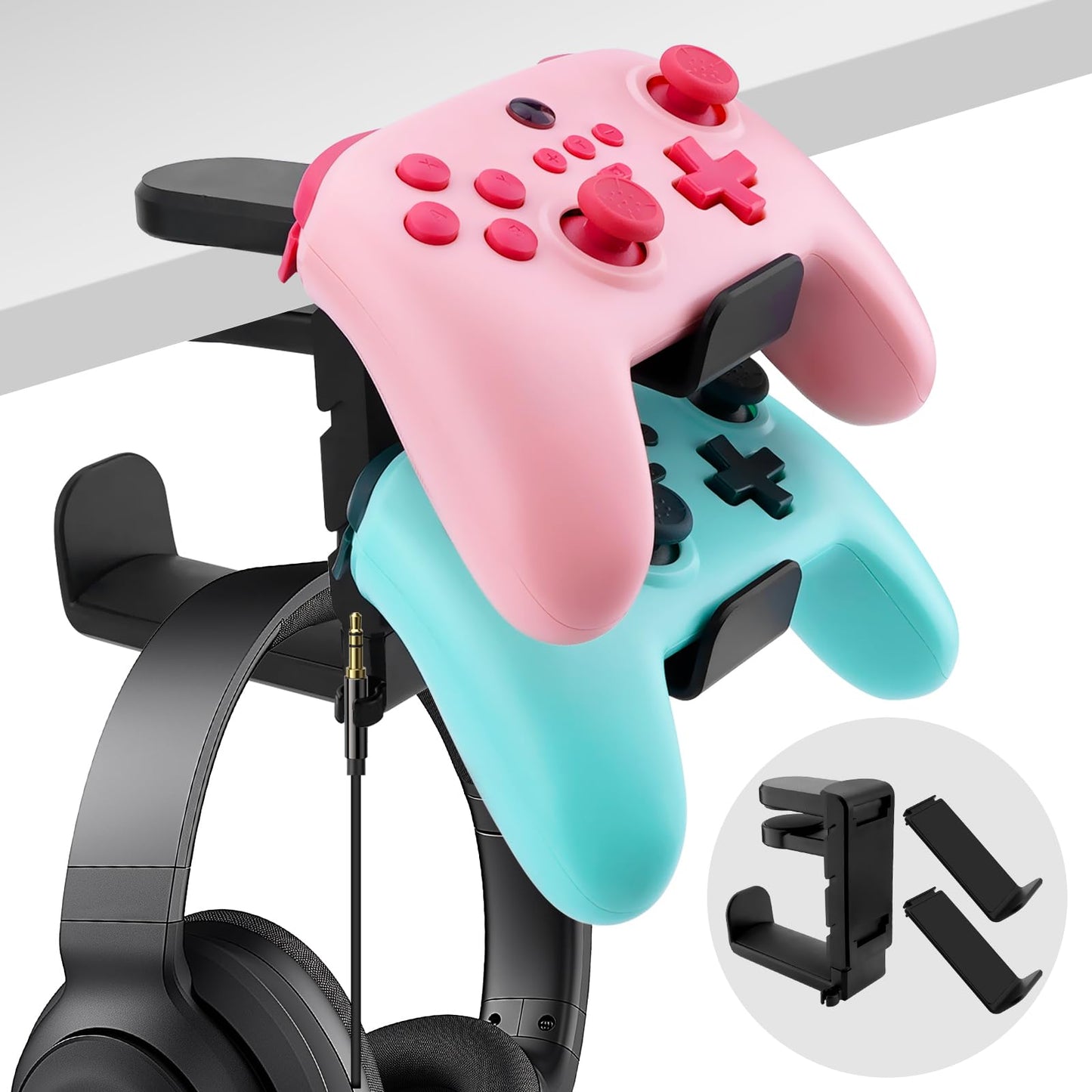 Bysimilai 3-in-1 PC Gaming Headphone & Controller Holder for Desk