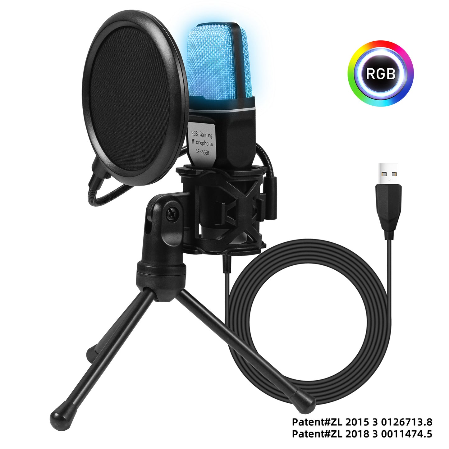 USB RGB Microphone with Stand for Gaming and Video